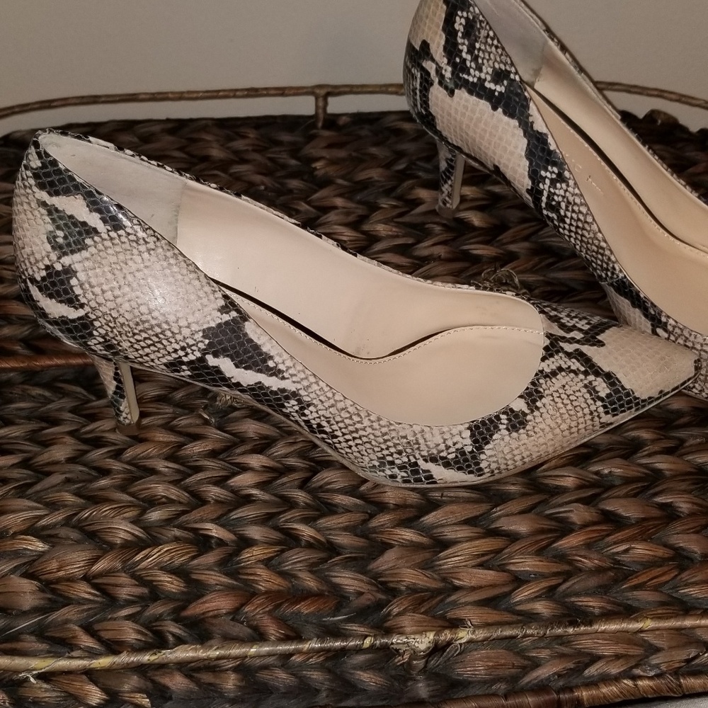 Banana Republic leather, snake design kitten heels